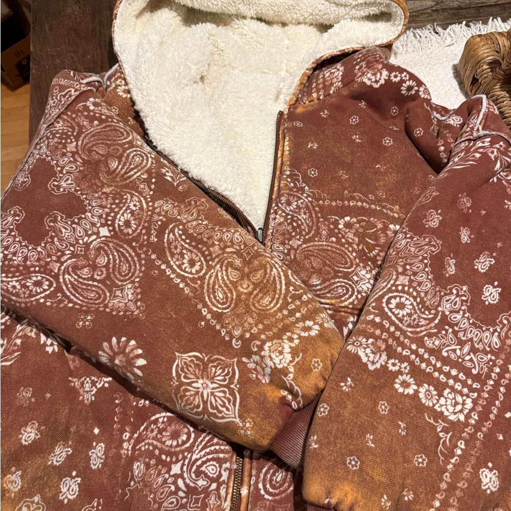 Free People Brown and Cream Teddy Jacket - Picture 3 of 4